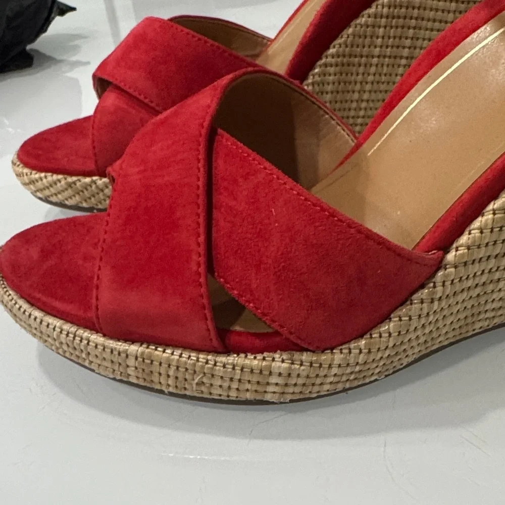 Vionic Red Suede Ankle-Strap Wedge Sandals - Picture 6 of 8